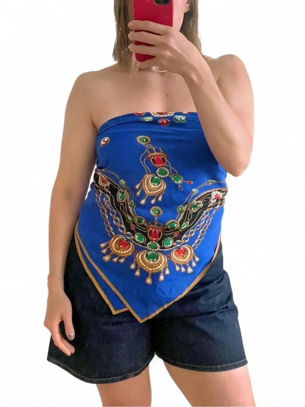 Royal Blue pure Silk Scarf with Jewel Motif - beautiful!!